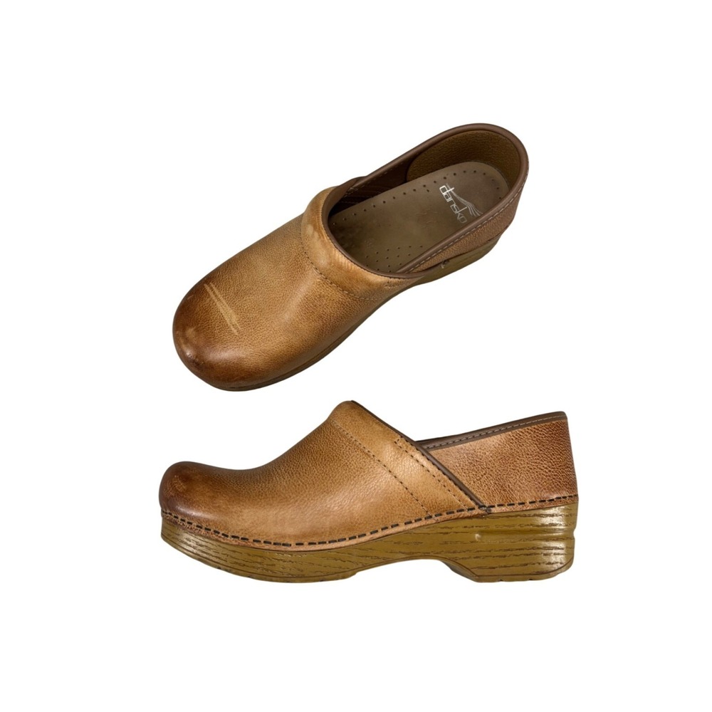 Dansko Professional Clogs Tan Brown Leather Slip On Comfort Shoe Women's EU 39